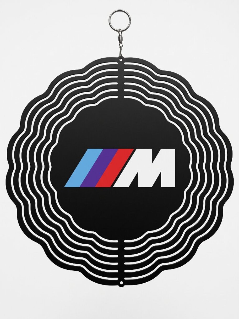 10" BMW M Logo Kinetic Wind Spinner - Black Metal Hanging Yard Decor